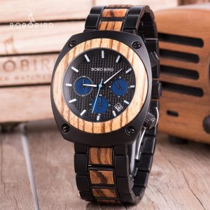 BOBOBIRD – Montre chronomètre pour homme, en bois et en acier inoxydable
