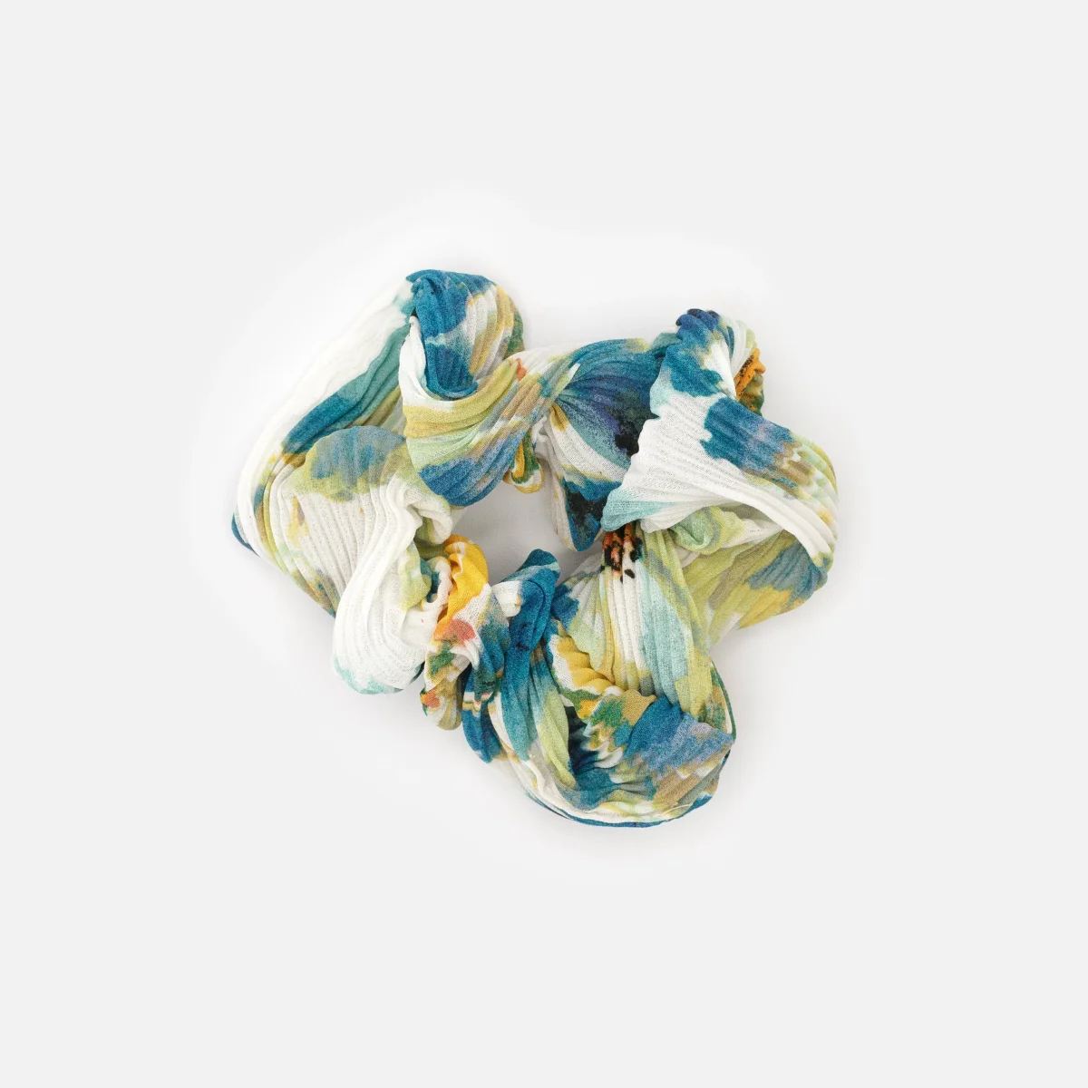 Chouchou côtelé à motif bleu aqua & jaune – Image 3