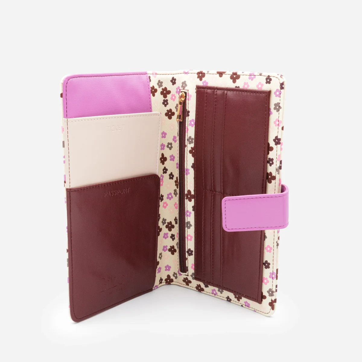 Organisateur à documents de voyage à imprimé floral mauve et rose – Image 4