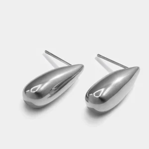 Boucles d'oreilles argentées en forme de goutte en acier inoxydable